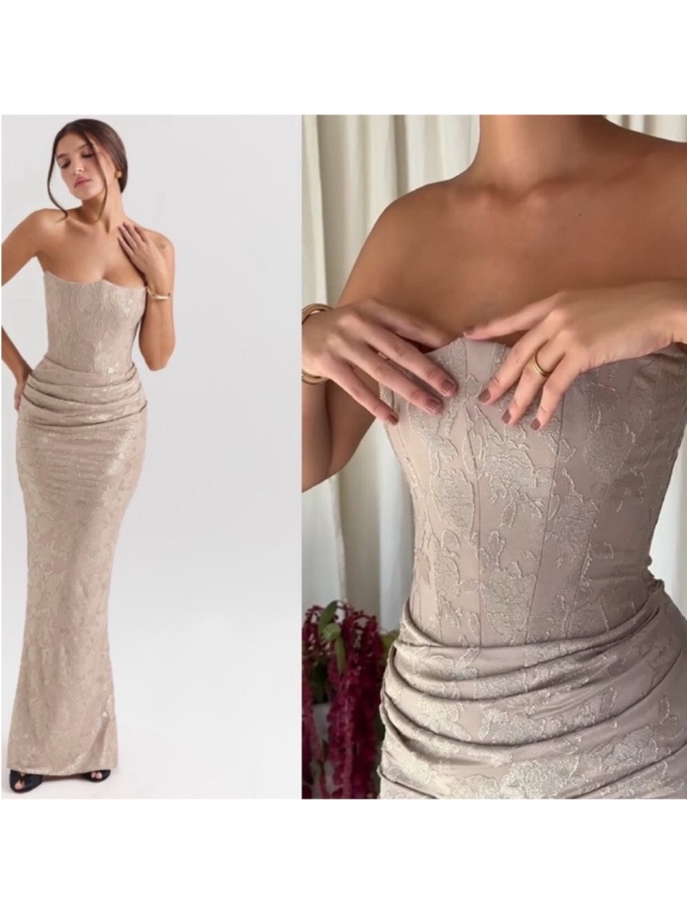 House of CB Persephone Gold Jacquard Corset Gown - Picture 2 of 5